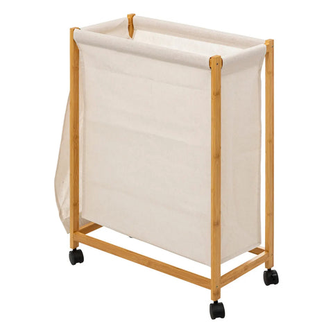 Panier À Linge Roulant 52 L En Bambou Beige