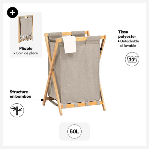 Panier à linge pliable Tidy Box 50L Gris