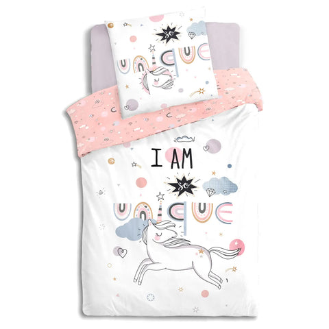 Parure De Lit Enfant Licorne Rose 140x200