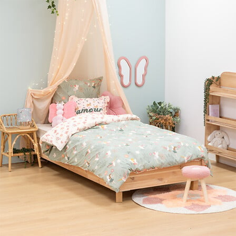 Parure de lit enfant imprimée fée 140x200 Vert Beige