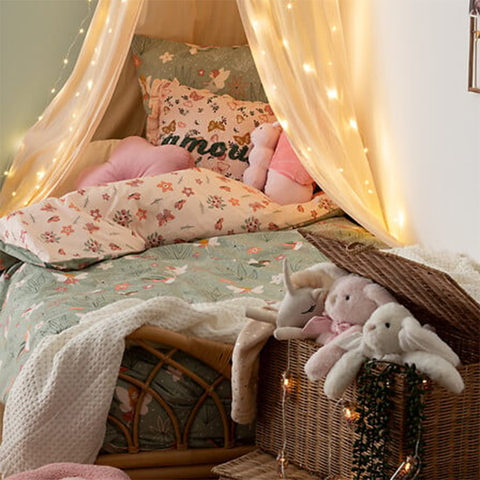 Parure de lit enfant imprimée fée 140x200 Vert Beige