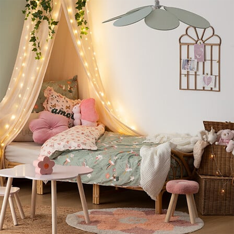 Parure de lit enfant imprimée fée 140x200 Vert Beige