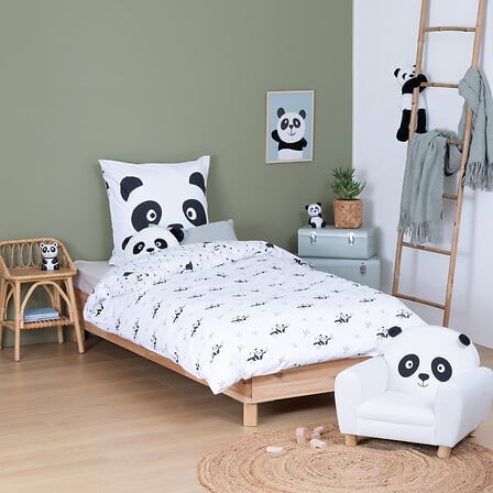 Parure de lit enfant réversible Panda Blanc 140x200