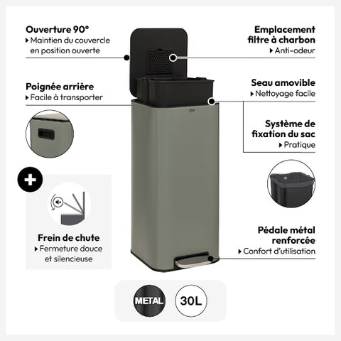 Poubelle à pédale carrée Delta 30L Vert