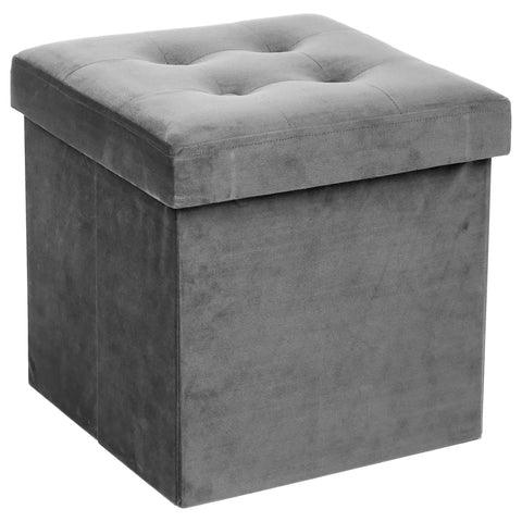 Pouf Coffre En Velours Lysandre Gris Clair