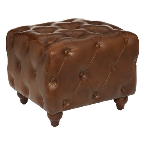 Pouf De Salon Chester En Cuir Marron