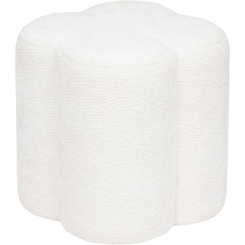 Pouf Fleur Lavon Chenille Blanc