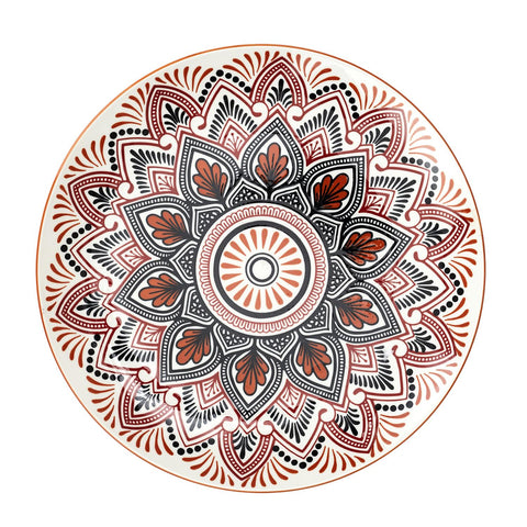 Service De Table 18 pcs Mandala En Porcelaine Orange