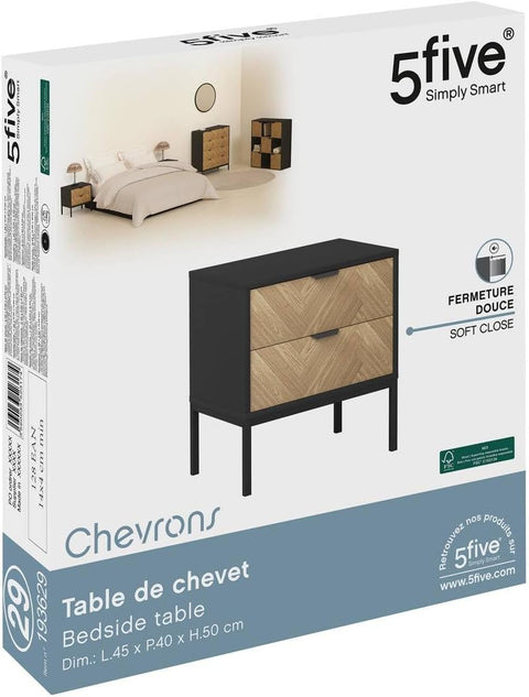 Table De Chevet 2 Tiroirs Chevrons Noir