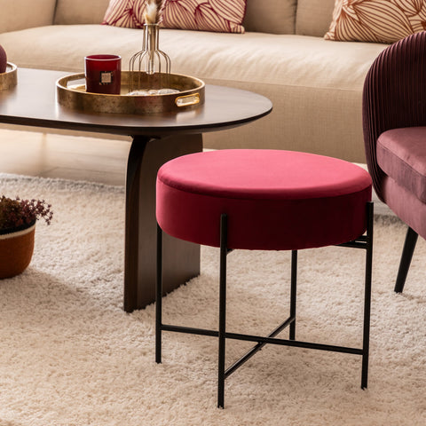 Tabouret D'appoint Arty En Velours Rubis