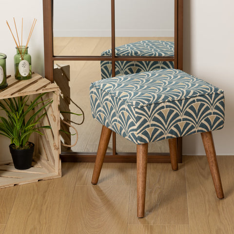 Tabouret D'appoint Chiara Chenille Jacquard Bleu