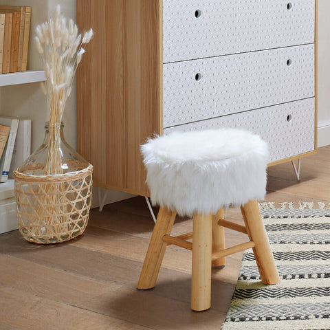 Tabouret D'appoint Oslo Fourrure Blanc