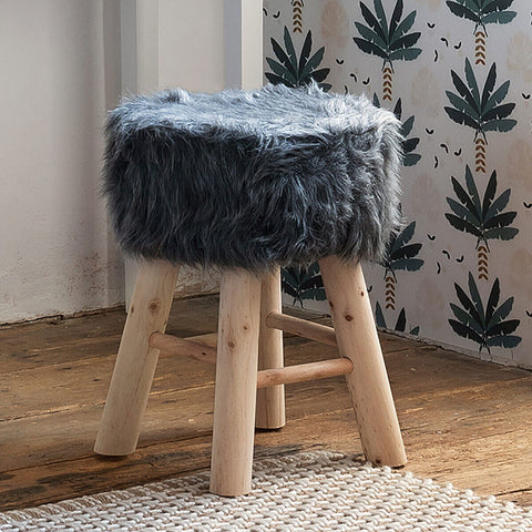 Tabouret D'appoint Oslo Fourrure Gris