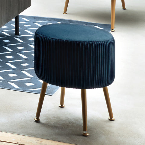 Tabouret En Velours Plisssé Solaro Bleu