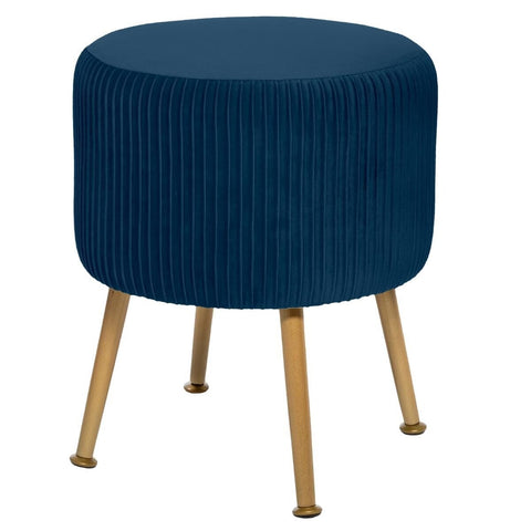 Tabouret En Velours Plisssé Solaro Bleu