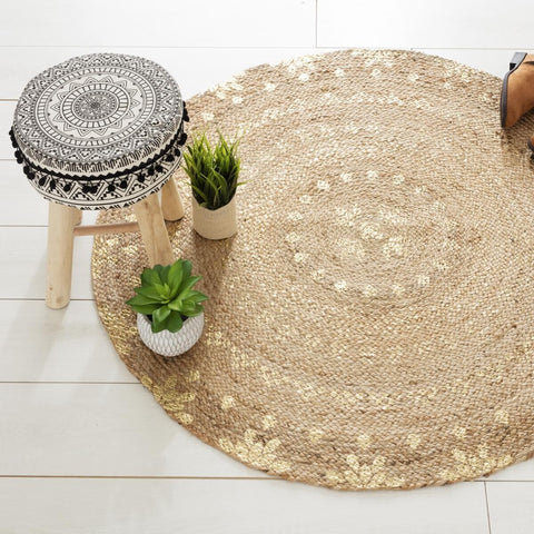 Tapis Rond Gold Shine D 115 En Jute Doré