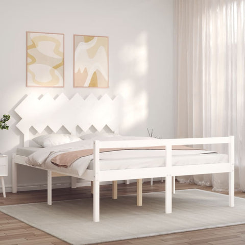 Lit avec tête de lit en bois massif blanc 140x200 cm