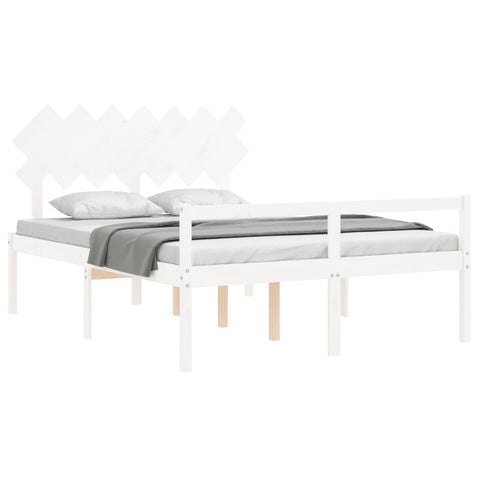 Lit avec tête de lit en bois massif blanc 140x200 cm