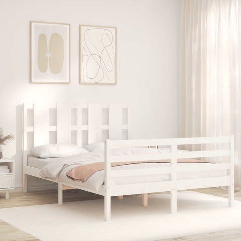 Lit avec tête de lit en bois blanc 140x200 cm